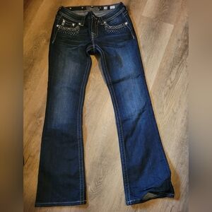 Miss Me Dark Blue Jeans with Silver Accents